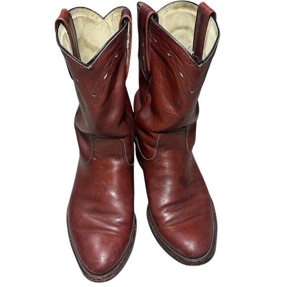 Vtg Frye Leather Red Brown Western Cowgirl Heeled Boots 7.5EE Womens PLEASE READ - Picture 1 of 13